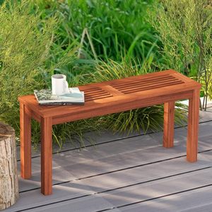 Minh Phuoc Furniture Modern Acacia Wood & <b>Metal</b> Eco-Friendly Outdoor Dining <b>Bench</b> for 2 Patio & Garden Backless - Product Image 2