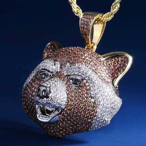 Colgante de Cabeza de Mapache Chapado en Oro con Micro Pavé de Diamantes de Imitación, Joyería de Estilo Hip Hop, Regalo Unisex - Product Image 4