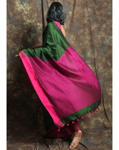 Sari de Algodón Verde Bosque KV Tejido a Mano con Blusa Sin Coser - Product Image 5