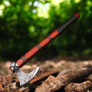 ขวานไวกิ้งเหล็กกล้าคาร์บอนสูงทำมือ ด้ามไม้ พร้อมปลอกอย่างดี ขวานสำหรับกิจกรรมกลางแจ้ง ขวานแคมป์ปิ้ง คุณภาพระดับอุตสาหกรรม พร้อมปลอก - Product Image 6