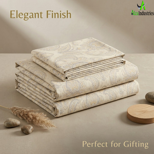 King Size Beige Paisley Printed Bedsheet <b>Set</b> Soft Cotton <b>Bedding</b> <b>Set</b> with Pillow Covers Lightweight Breathable Premium Bedroom - Product Image 5