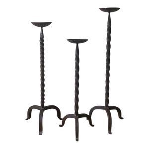 Ensemble de 2 porte-bougies en fer noir mat avec revêtement poudré au design moderne |   Décoration décorative en métal fait main |   Décoration intérieure - Product Image 3