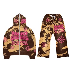 Sweat à capuche surdimensionné vintage poids lourd personnalisé visage intégral fermeture éclair recadrée motif solide impression DTG écologique grande taille hiver - Product Image 1