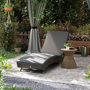 Moderna Sedia a Sdraio in Alluminio e Vimini PE Grigio per Esterni con Schienale Regolabile e 2 Ruote - Product Image 2