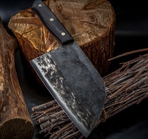 Couteau de boucher serbe forgé à la main en acier Damas, pointe tombante, manche en bois noir, couteau de survie haut de gamme pour la viande, les légumes et la cuisine - Product Image 4