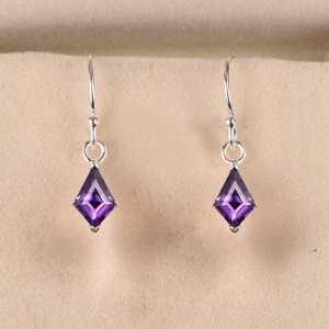 Pendientes de Plata de Ley 925 con Amatista Púrpura en Forma de Cometa, Estilo Vintage, Corte Cometa, para Novia, Piedra de Nacimiento de Febrero - Product Image 4