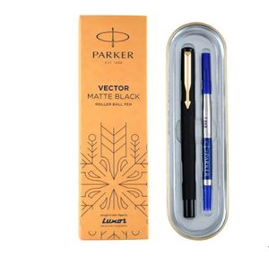 Parker Vector Matte Black <b>Gold</b> Trim Roller Ball <b>Pen</b> Ink Color Blue Gift For Employees Best Choice For Corporate Professi - Product Image 1