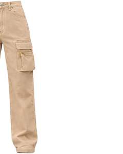 กางเกงยีนส์คาร์โก้เอวสูงสีเบจแบบสั่งทำพิเศษ ทรงขากว้าง มีกระเป๋าซิป สไตล์สตรีทลำลองสำหรับผู้หญิง ทรงหลวม รับผลิตแบบ OEM - Product Image 4