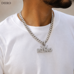 สร้อยคอจี้รูปทรงคิง DIIRO ชุบทอง 14K ประดับโมอิสซาไนต์ สไตล์ฮิปฮอป สำหรับผู้ชาย พร้อมจี้ตัวอักษร เหมาะสำหรับใส่ทุกวัน - Product Image 5