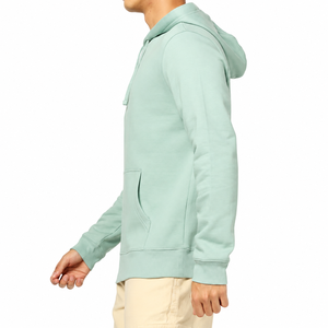 เสื้อฮู้ดผู้ชายสีเขียวมิ้นท์ ทรงปกติ สีพื้น ผ้าฝ้าย สวมใส่สบายสำหรับฤดูหนาว มีกระเป๋า ดีไซน์เรียบง่าย แห้งเร็ว ผ้าฟลีซ - Product Image 2