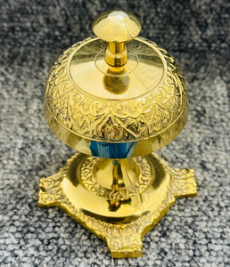 Sonnette de réception en laiton avec socle orné, dôme floral gravé, sonnette de service à pression manuelle pour hôtel, restaurant, bureau - Product Image 5
