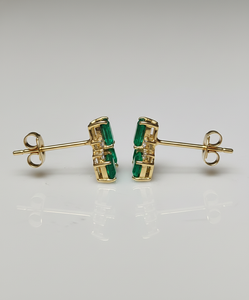 Top selling 14KT Gold Certified Fine jewelry Trio <b>Stud</b> Earrings in Natural <b>Emerald</b> & Diamonds Earrings - Product Image 1