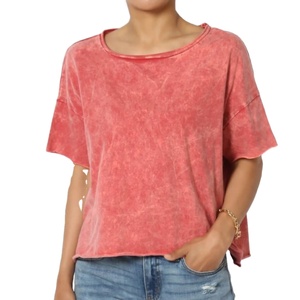 T-shirt court à manches courtes pour femme, imprimé numérique, écologique, effet délavé à l'acide, livraison en gros gratuite - Product Image 3