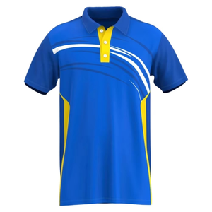 เสื้อโปโลแขนสั้นผู้ชายสีน้ำเงินเหลืองสไตล์สปอร์ต พิมพ์ลายดิจิทัล ผ้าถักแห้งเร็ว ความยาวปกติ - Product Image 1