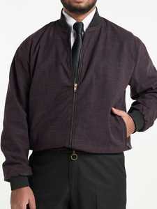 Blouson Bomber Homme Violet à Carreaux Col Montant Fermeture Éclair Logo Personnalisé au Dos Coupe Droite Décontracté Automne - Product Image 3
