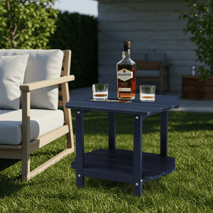 Navy Blue 2-Tier HDPE Adirondack <b>Side</b> <b>Table</b> Weather Resistant <b>Small</b> Outdoor Patio End <b>Table</b> - Product Image 3