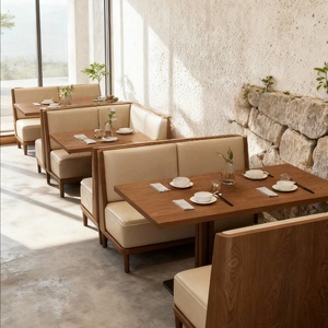 Conjunto de Muebles Comerciales para Cafetería, Restaurante de Postres, Tienda de Té con Leche: Asientos de Barra en Línea de Madera Maciza, Mesa, Silla y Sofá - Product Image 2