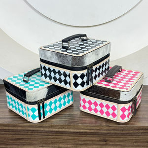 Boîte de rangement pour bijoux de luxe sur mesure en cuir à carreaux, grande taille, pour bagues, boucles d'oreilles, colliers, présentoir de voyage, organiseur de bijoux - Product Image 5