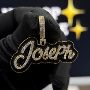 Colgante de Lujo Personalizado con Nombre en Caligrafía, Plata de Ley 925, Moissanita VVS, Esmalte Negro, Joyería Hip Hop HIPHOP SPARKLE P336 - Product Image 4