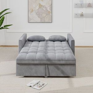 Divano letto matrimoniale in velluto a coste con letto estraibile, 2 morbidi cuscini e tasca laterale portaoggetti - Product Image 3