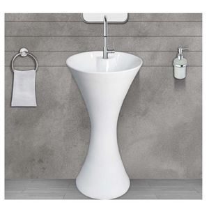 Minimalist Rectangular Ceramic Wall Hung Washbasin 440mm Half Column Pedestal Floating Bathroom Sink High Gloss Finish - Product Image 5