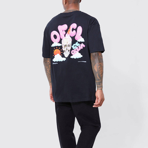 เสื้อยืดคอกลมแขนสั้นผ้าฝ้ายเจอร์ซีย์สีดำทรงโอเวอร์ไซส์สำหรับผู้ชาย สไตล์ลำลอง ผ้าถักเนื้อแน่น - Product Image 2