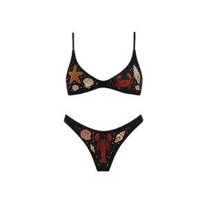 <b>Beaded</b> Bikini <b>Set</b> Women Wholesale Custom Swimwear Women Bodycon Style 2-pieces Bikini with Tropical Embroidery Spandex/Cotton - Product Image 2