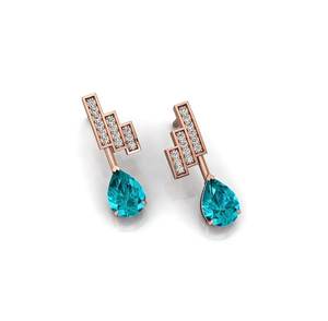 Boucles d'oreilles clous en tourmaline Paraiba avec accents de moissanite, en argent sterling 925, bijoux fins pour femmes - Product Image 3