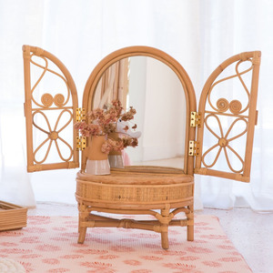 Lovely rattan vanity <b>table</b> with <b>mirror</b> for baby girls hand-crafted natural dressing <b>tables</b> - Product Image 1