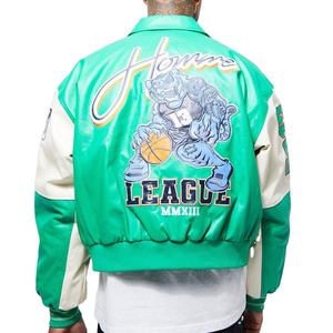 Chaquetas de Béisbol Personalizadas OEM con Apliques Bordados, Chaqueta Varsity de Cuero PU con Pedrería - Product Image 2