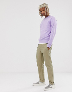 <b>Men's</b> Lavender Crewneck Sweatshirt Regular Fit Knitted Cotton Solid Color Casual O-Neck <b>Pullover</b> Autumn Wear - Product Image 1