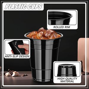 Confezione da 100 Bicchieri di Plastica Neri Usa e Getta da 16 oz, Resistenti, per Feste, Halloween, Matrimoni, Compleanni, Birra - Product Image 4