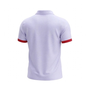 Polo blanc pour homme, logo personnalisé, coton piqué, manches courtes, décontracté, sport, golf, col et poignets côtelés rouges contrastés - Product Image 2