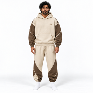 Conjunto de Sudadera con Capucha y Pantalones Jogger de Algodón Grueso Transpirable Personalizado para Hombre, Oversize con Paneles en Contraste y Bolsillo Canguro, Estilo Relajado - Product Image 5