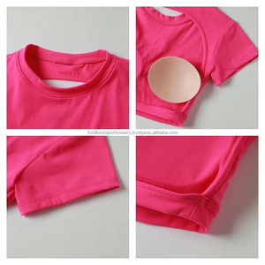 เสื้อครอปสีน้ำเงิน คอกลม แขนสั้น ระบายอากาศได้ดี ผ้ายืดสแปนเด็กซ์ โพลีเอสเตอร์ ชุดออกกำลังกายสำหรับผู้หญิง - Product Image 6