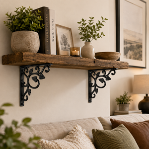 SHUBHAM Black Cast Iron <b>Wall</b> Shelf Bracket Floral Decorative <b>Storage</b> Rack Vintage <b>Hanging</b> Shelf for Home Entryway Living Room - Product Image 3