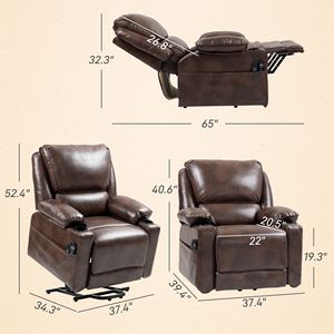Poltrona Reclinabile Elettrica con Sollevamento Manuale per Anziani, in Ecopelle Marrone, con Massaggio a Vibrazione, Riscaldamento, Telecomando, Tasche Laterali e Telaio in Metallo - Product Image 3