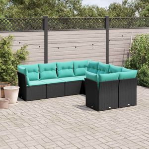 Juego de sofás de patio de ratán sintético negro de 8 piezas con cojines, sofás de jardín - Product Image 1