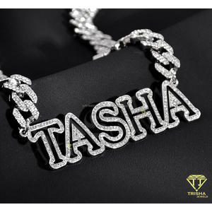 TASHA Name Pendant Necklace Lab Grown Diamond Iced Out <b>Letter</b> Design With Cuban Link Chain Luxury Hip Hop Statement Jewelry - Product Image 5