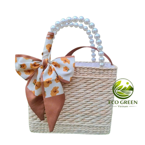 Handwoven Seagrass Tote Bag with Natural Rattan Handles Handmade Flower Detail Bohemian Summer Beach Bag Eco Friendly Wholesale - Product Image 2