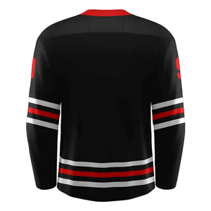 Camiseta Deportiva de Hockey Negra y Roja sin Estampado, Manga Larga, Cuello con Cordones, Uniforme de Equipo - Product Image 2