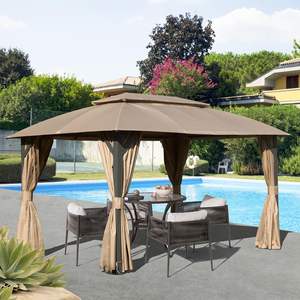 10x14ft extérieur Patio auvent Double toits rideaux de confidentialité moustiquaires cadre en métal robuste marron fête Gazebo Pergola - Product Image 1
