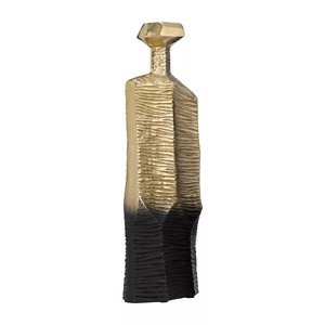 Vase de table artisanal style bouteille, design Art Déco, finition dorée, base noire, décor minimaliste et élégant - Product Image 4
