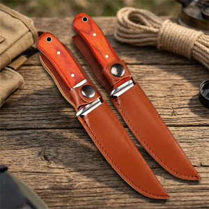 Couteau à steak artisanal en acier inoxydable, 3 pièces, avec manche en bois Pukka et étui en cuir fin, couteau de camping, couteau d'extérieur - Product Image 3