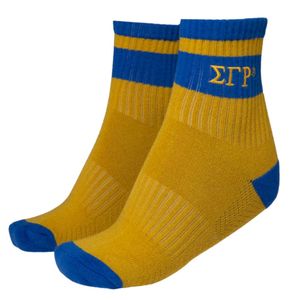 ถุงเท้าข้อสั้นสีน้ำเงินแบบกำหนดเอง SGRHO สำหรับชมรม Sigma Gamma Rho สีน้ำเงินทอง ถุงเท้ากีฬาแบบระบายอากาศได้ดี ถุงเท้าลำลองสำหรับเล่นกีฬา - Product Image 2