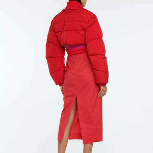 New Red color Custom Winter Cropped Down Coats ultra <b>Light</b> <b>Duck</b> Goose Embroidery Padded Winter Bubble puffer jacket for women - Product Image 4