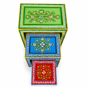 Hand Painted Nested Side <b>Table</b> <b>Set</b> Floral Wooden Nesting <b>Tables</b> Decorative Living Room Furniture - Product Image 5