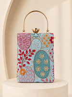 Pochette de Soirée en Soie Brocart avec Broderie et Perles, Doublure en Satin, Motif Oriental, Cadre Métallique, pour Mariage et Quotidien, Taille Moyenne