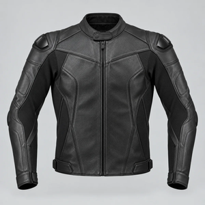 Blouson de moto en cuir noir pour homme, coupe-vent, avec protections d'épaules - Product Image 1