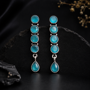 Export Quality Oxidized Silver-Plated Bezel Setting Blue Stone Drop Earrings Women Jewelry Supplier India | Bulk Direct Factory - Product Image 5